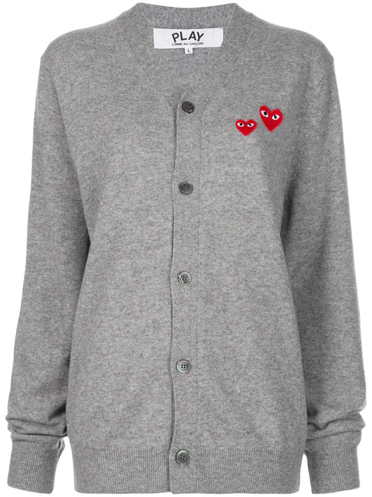Double Heart-Patch Knit Cardigan