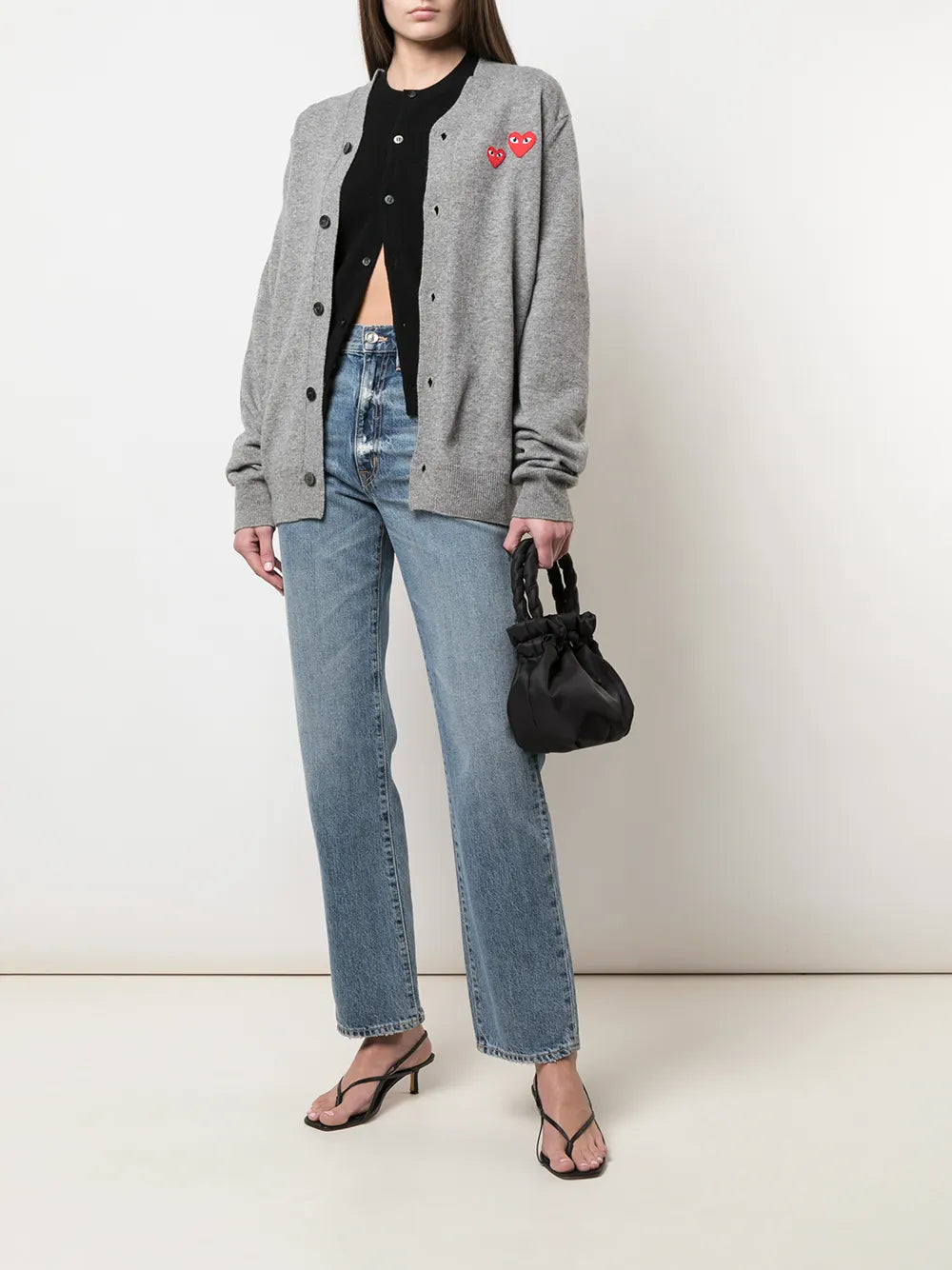 Double Heart-Patch Knit Cardigan