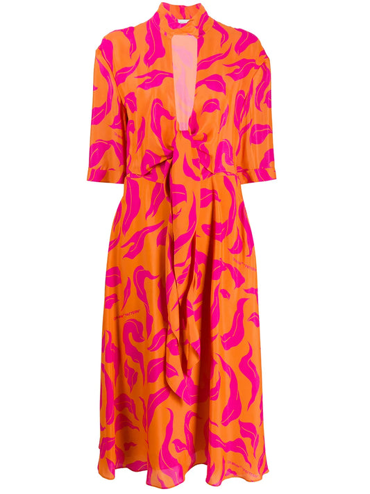 Leaf Print Plung Dress