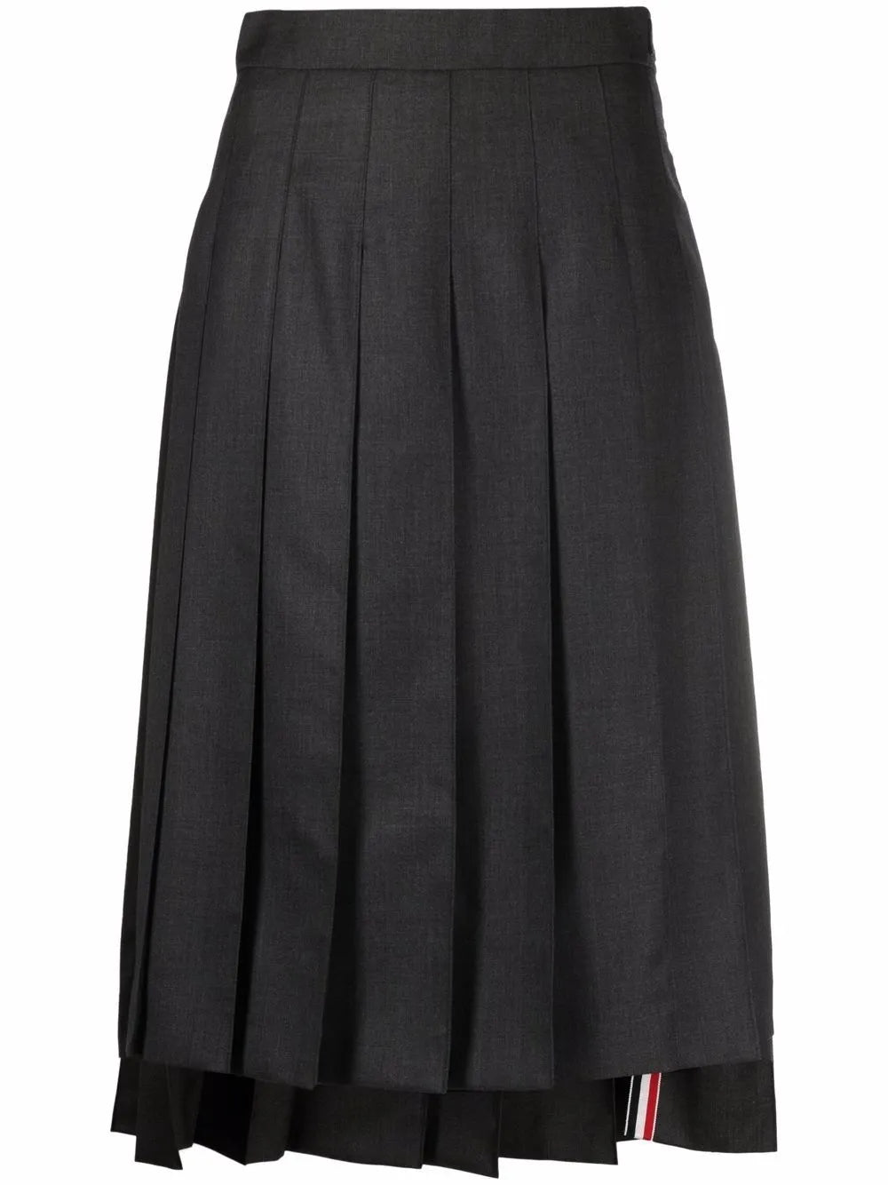 Dark Grey Super 120'S Twill Below Knee Pleated Skirt