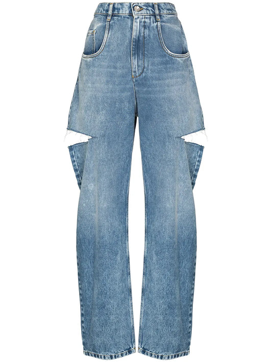 Distressed Straight-Leg Jeans