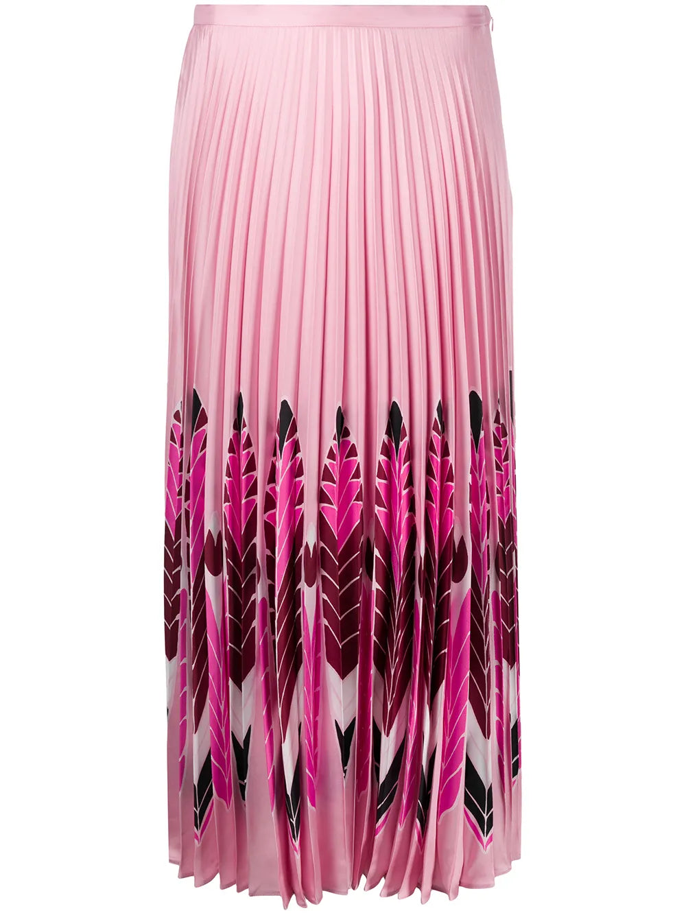 Feather Print Pleated Midi Skirt