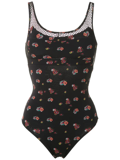 Floral Mesh Panels Swimsuit