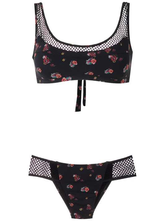 Mesh Panels Printed Bikini Set