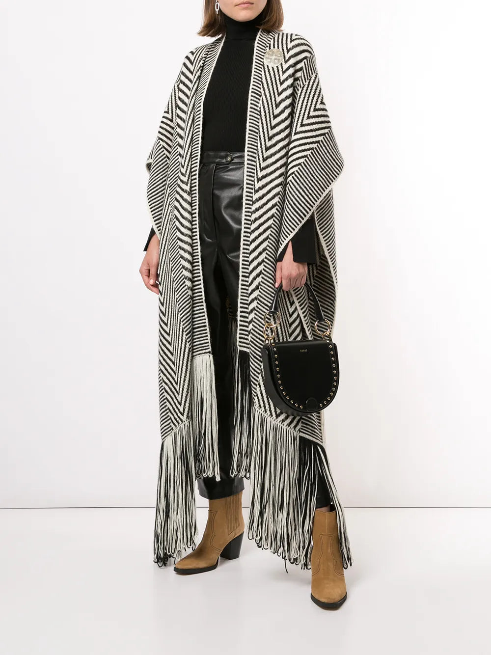 Chevron Fringed Knitted Duster