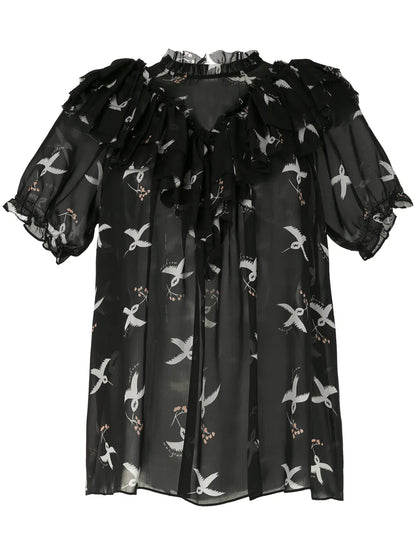 Migration Bird Print Blouse