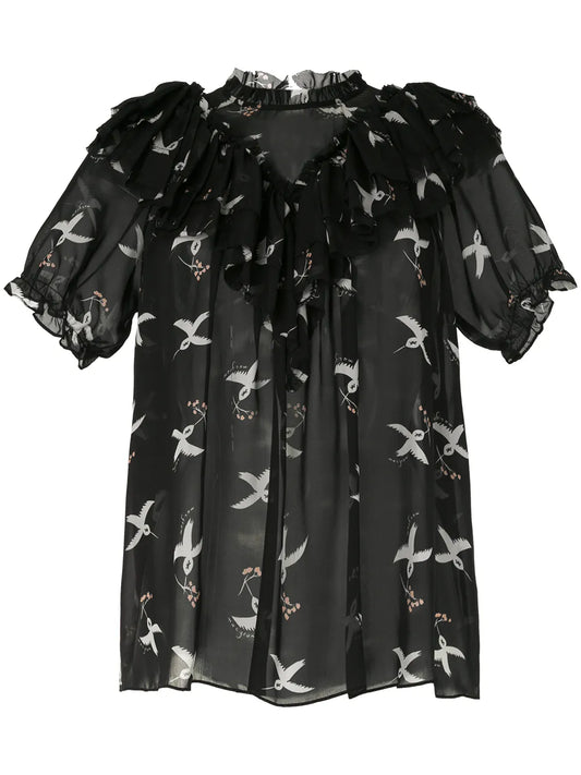 Migration Bird Print Blouse