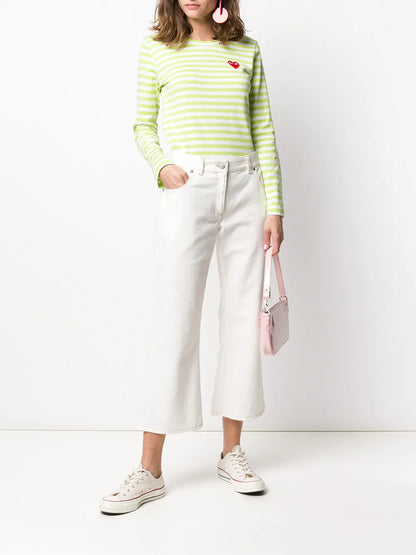 Heart Print Striped T-Shirt