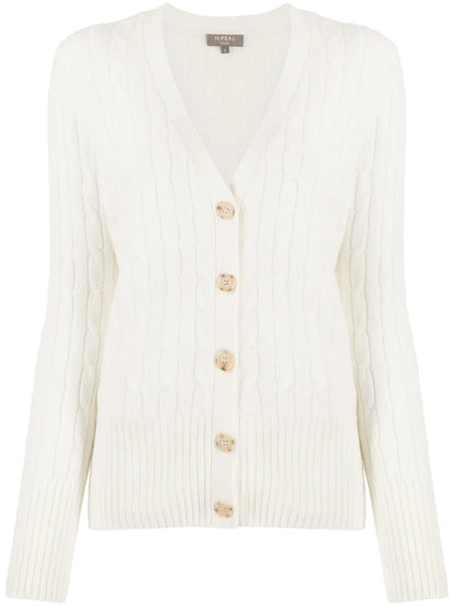 V-Neck Cable-Knit Cardigan