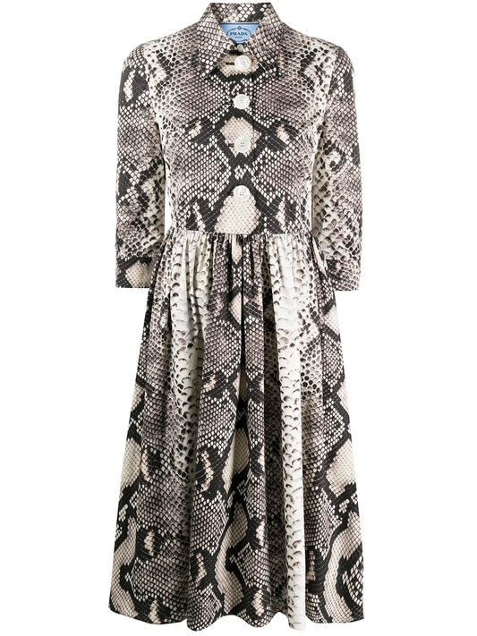 Snakeskin-Pattern Flared Dress