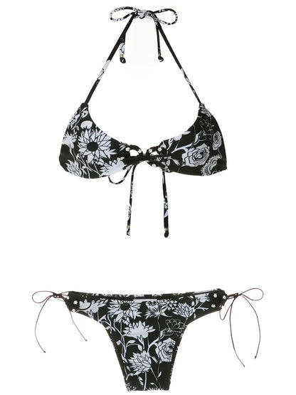 Contrasting Print Bikini Set
