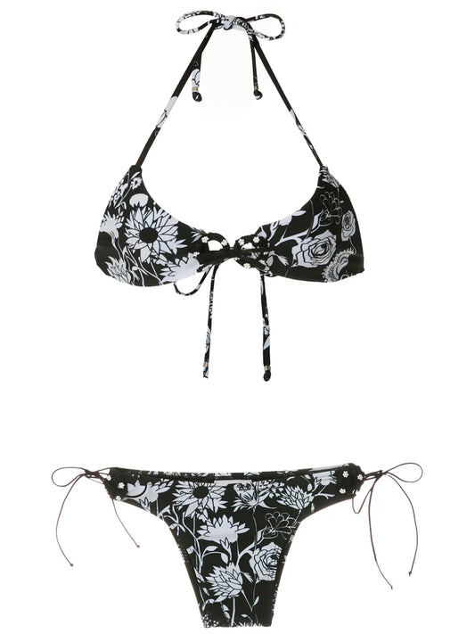 Contrasting Print Bikini Set