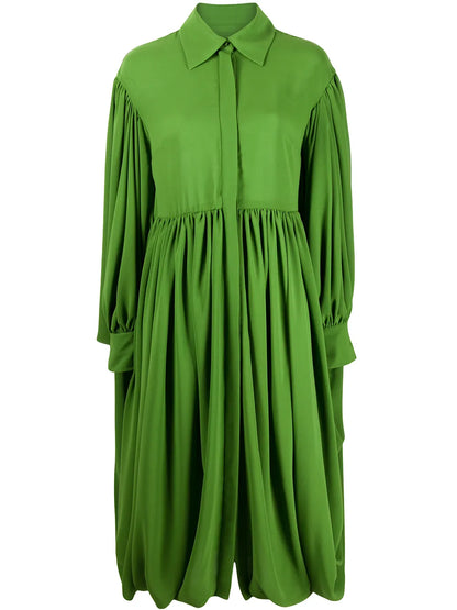 Gathered Hem Pleated Shirt Dress