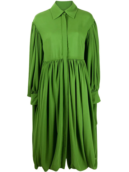 Gathered Hem Pleated Shirt Dress