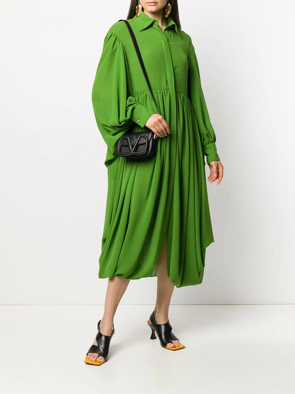 Gathered Hem Pleated Shirt Dress
