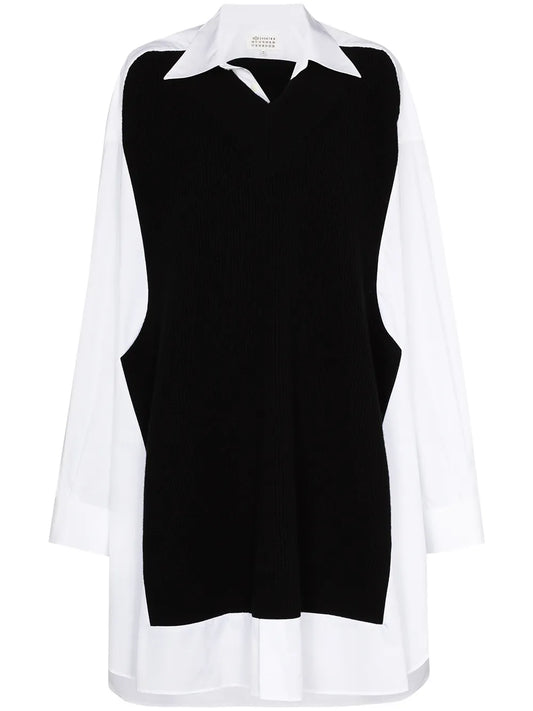 Spliced Knit-Detail Shirtdress