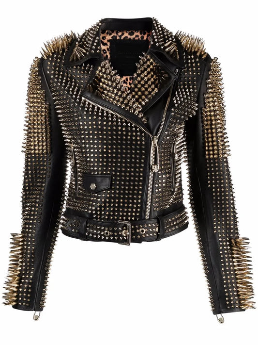 Studded Leather Biker Jacket