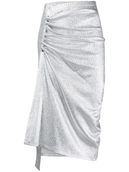Ruched Metallic Midi Skirt