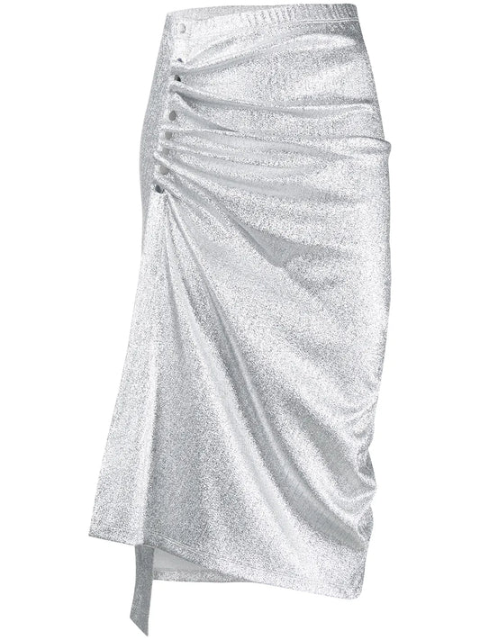 Ruched Metallic Midi Skirt