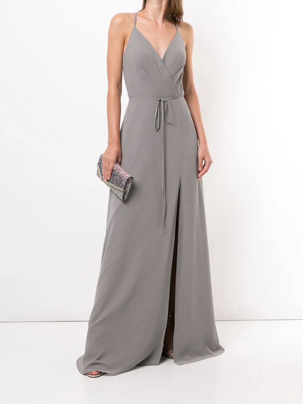 V-Neck Tie Waist Evening Gown