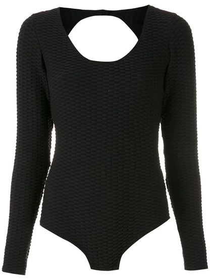 Texture-Effect Open Back Bodysuit