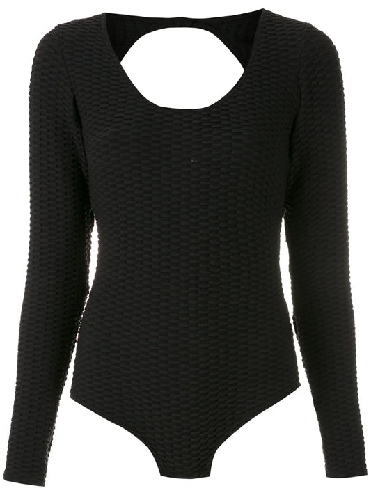 Texture-Effect Open Back Bodysuit