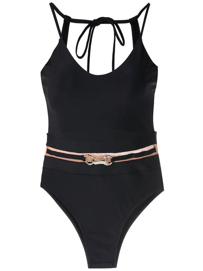 Belted Open Back One Piece