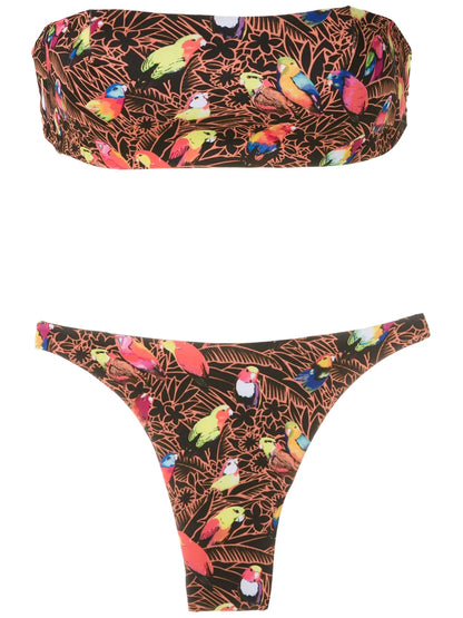 Parrot-Print Bandeau Bikini Set
