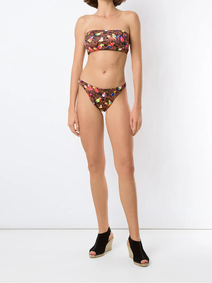Parrot-Print Bandeau Bikini Set