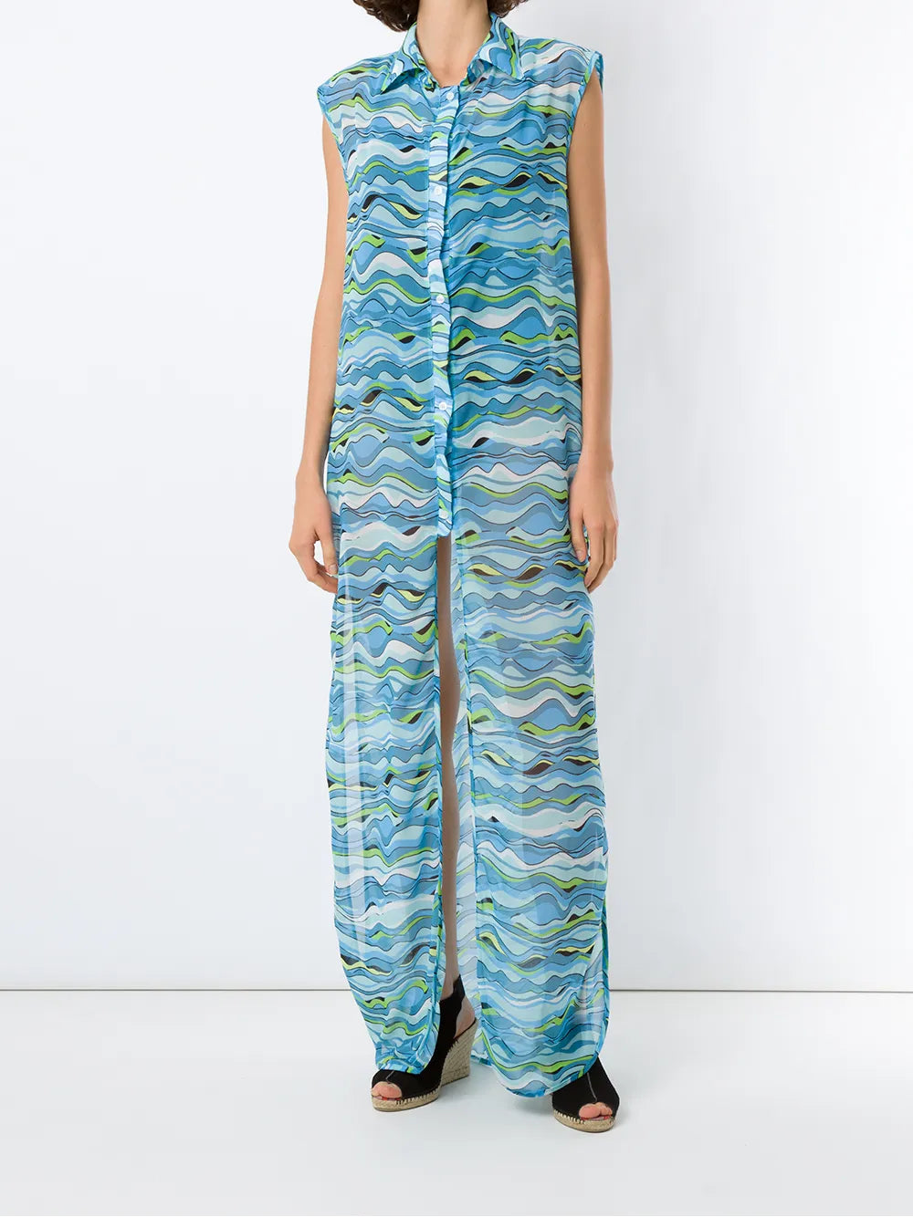 Wave-Print Maxi Kaftan