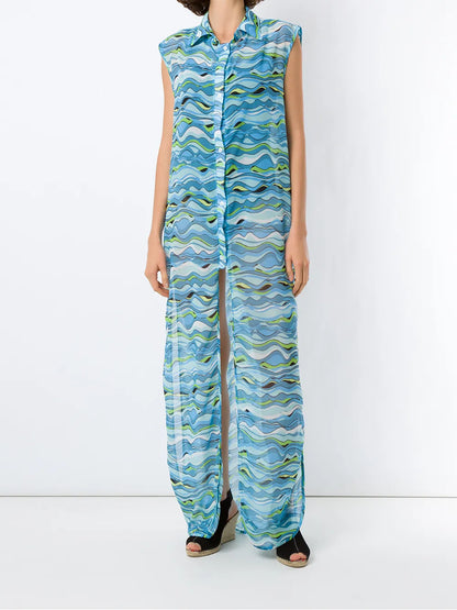 Wave-Print Maxi Kaftan