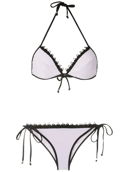 Lace Trim Triangle Bikini Set