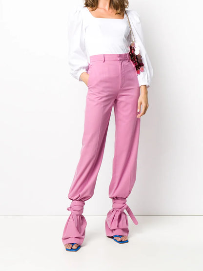 High-Waisted Tie-Ankle Trousers