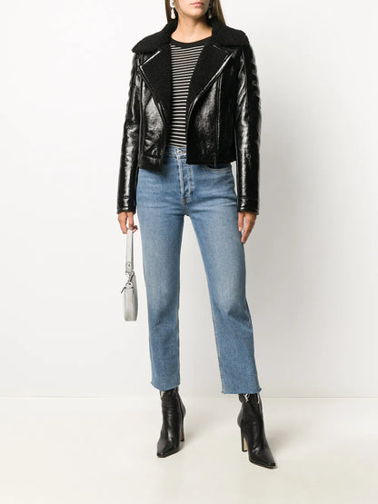 Shearling-Trimmed Moto Jacket