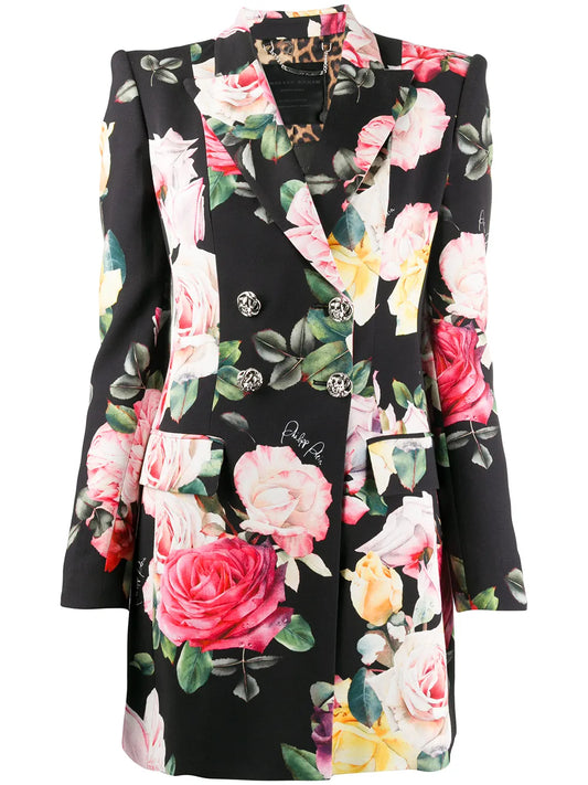 Floral Print Double-Breasted Blazer