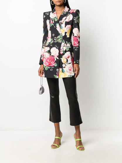 Floral Print Double-Breasted Blazer