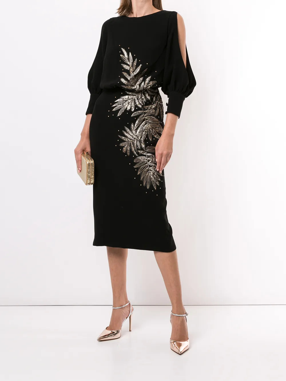Open-Shoulder Embroidered Dress