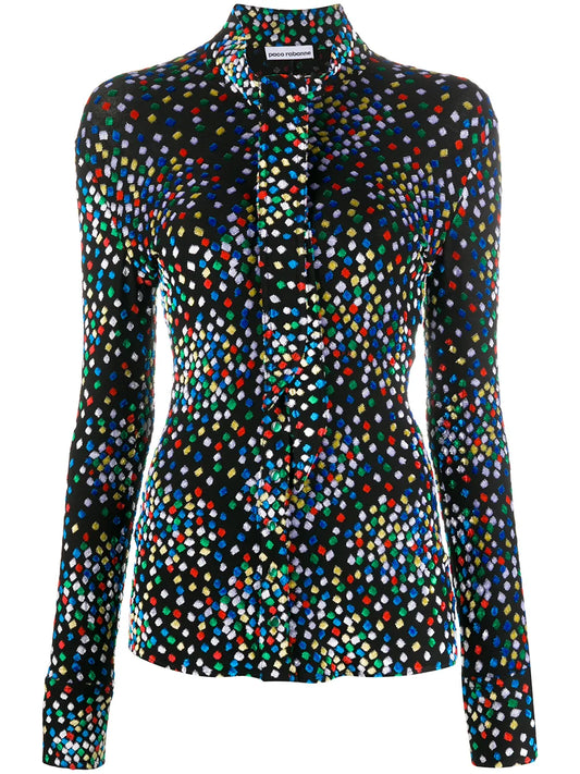 Geometric Print Long-Sleeve Blouse