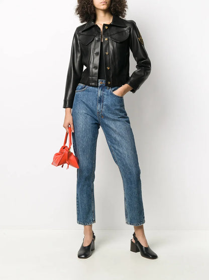 Logo-Embroidered Faux-Leather Jacket