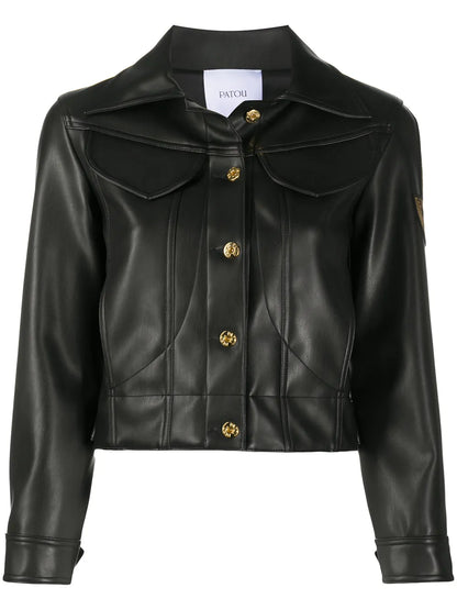 Logo-Embroidered Faux-Leather Jacket