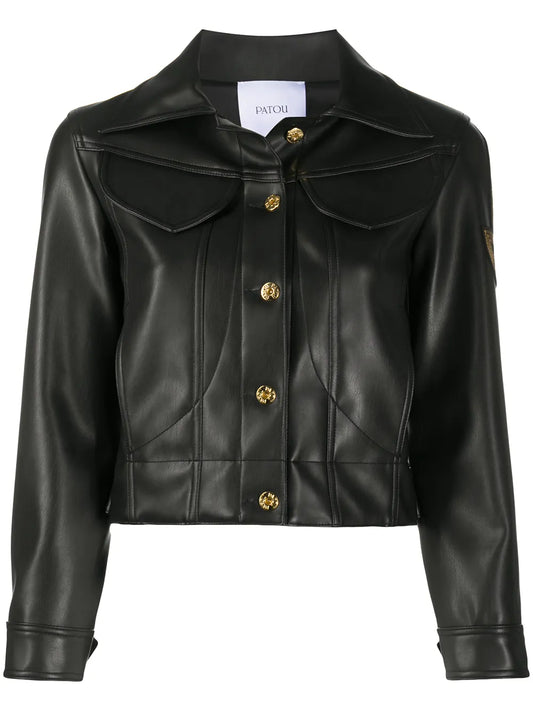 Logo-Embroidered Faux-Leather Jacket