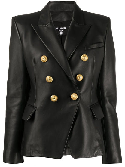 Double-Breasted Leather Blazer