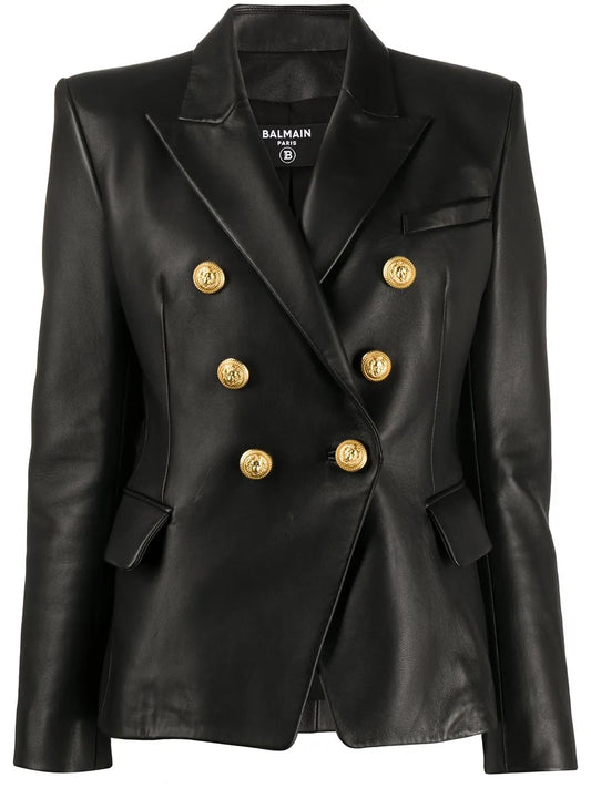 Double-Breasted Leather Blazer