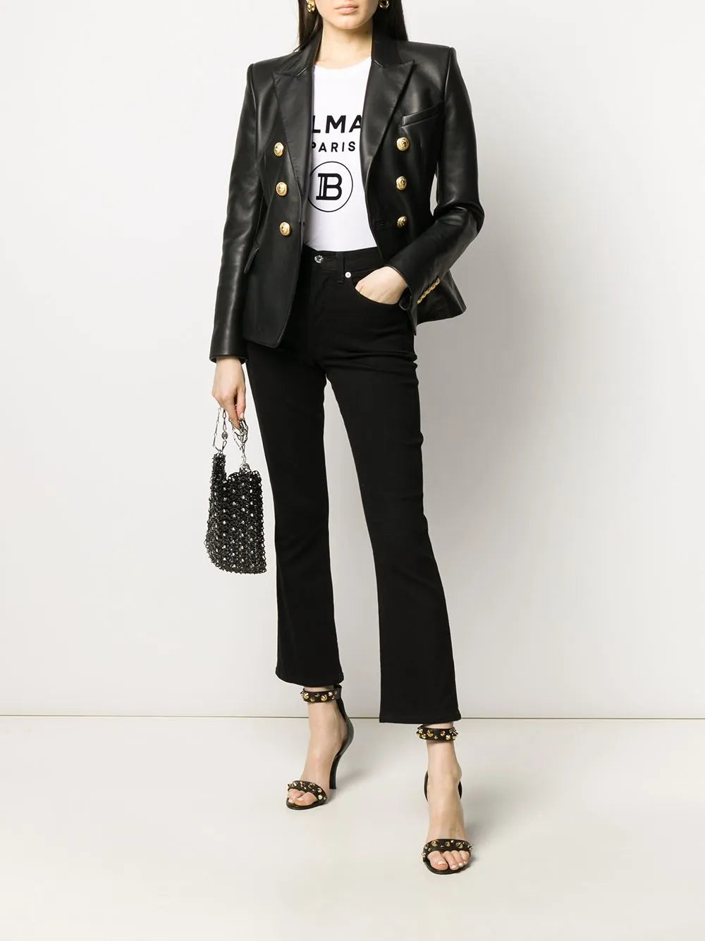 Double-Breasted Leather Blazer