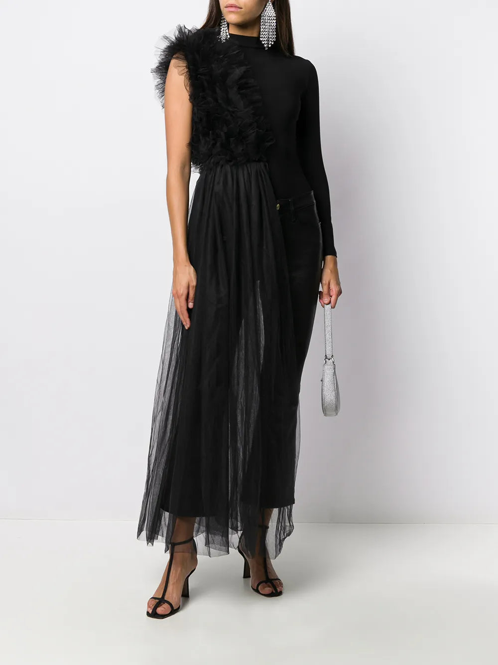 Ruched Tulle Jersey Bodysuit