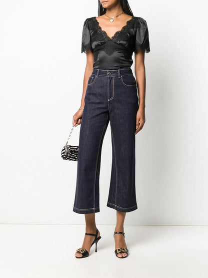 Lace-Trim Satin Top