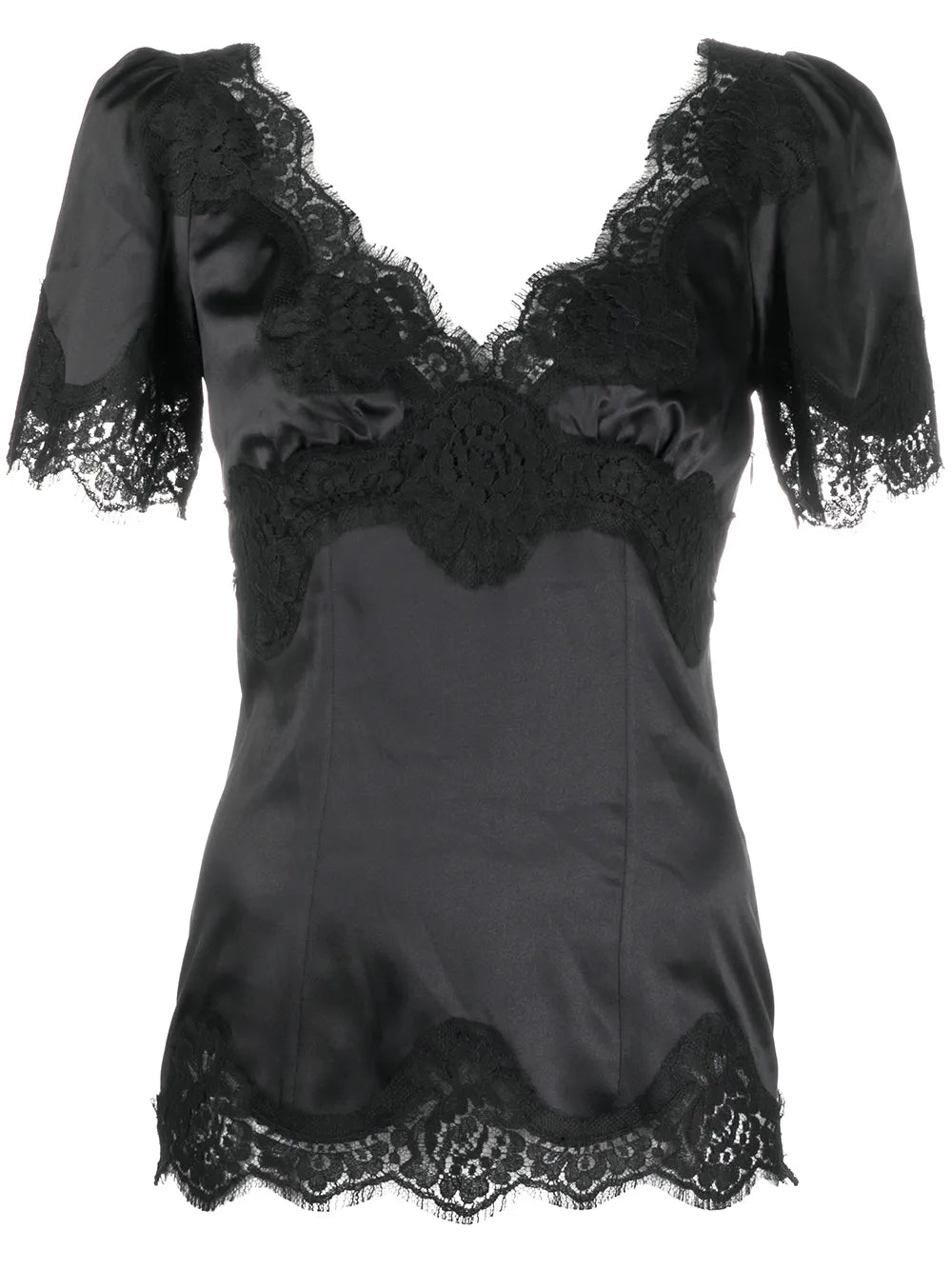 Lace-Trim Satin Top