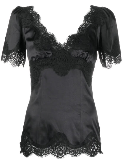 Lace-Trim Satin Top