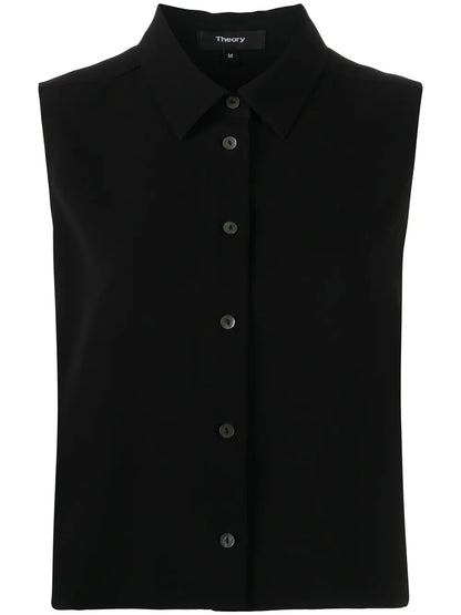 Pointed Collar Sleeveless Shirt