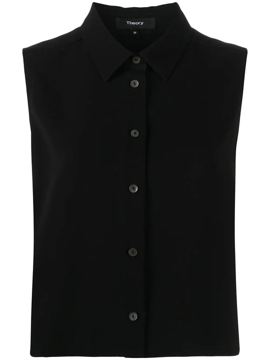 Pointed Collar Sleeveless Shirt